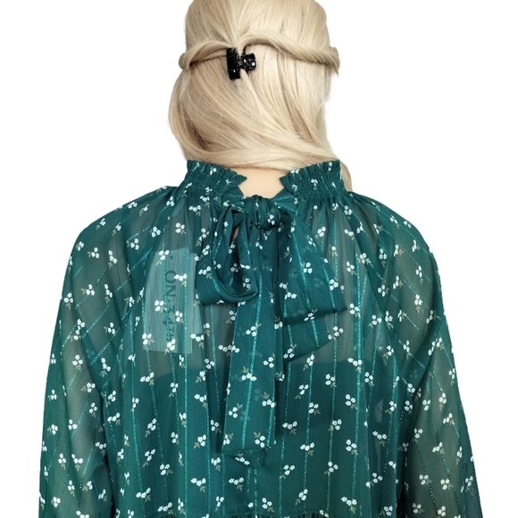 On 34th Green Floral Long Sleeve Shiny Midi Dress Size M NWT - Picture 4 of 8